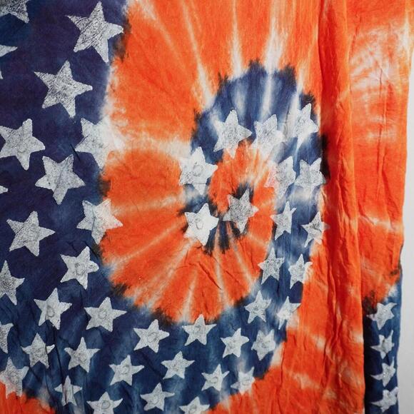VTG Orange Blue Swirl Tie Dye Maxi Dress Stars 1XL Hippie America Asymmetric Hem - Picture 3 of 8